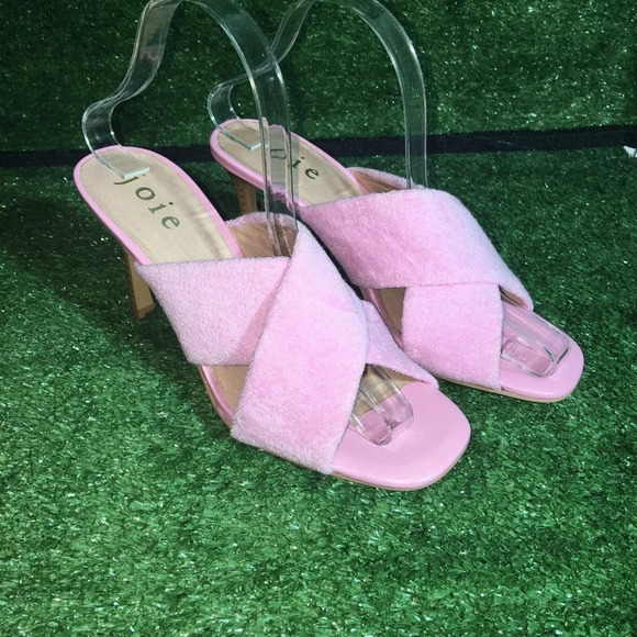 Joie pink heels size 7.5 Luce Criss cross teddy Barbie  prom homecoming pop star - Picture 1 of 5